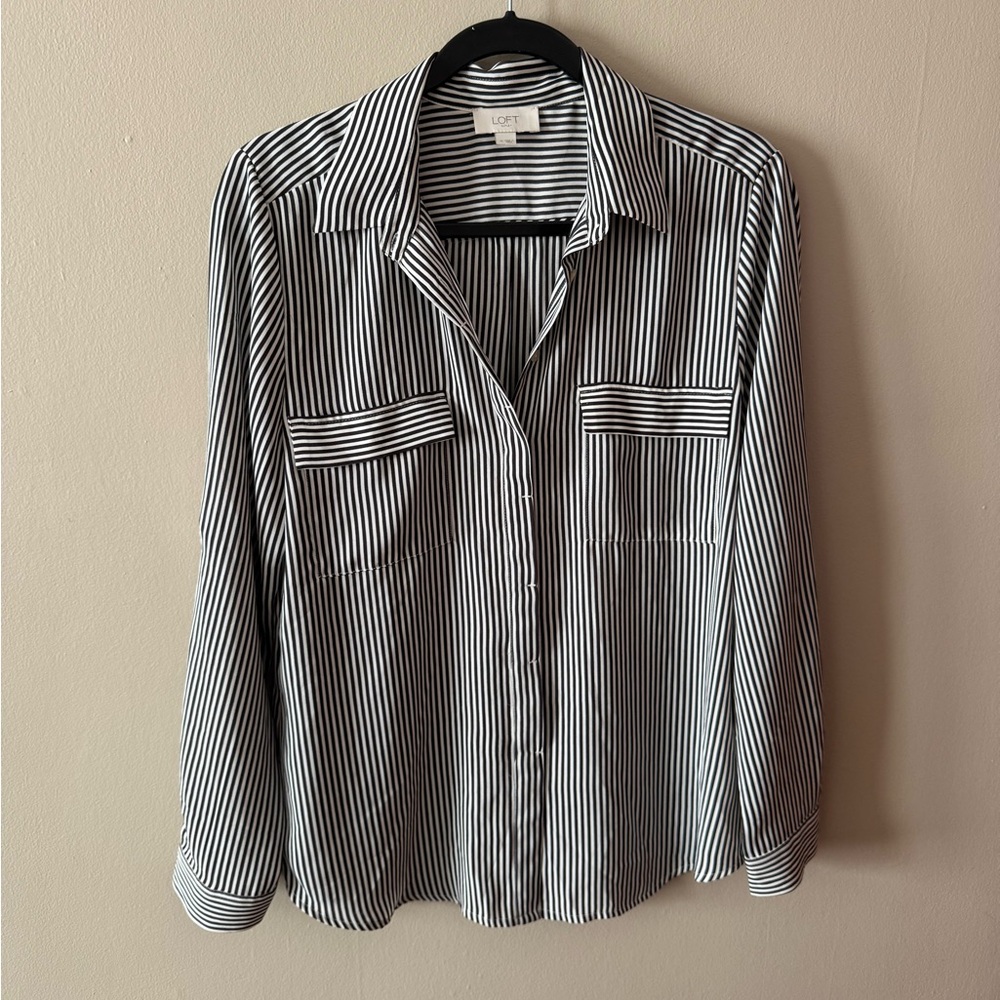 LOFT Black & White Striped Blouse